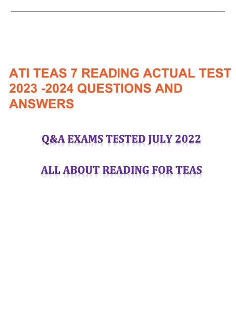 ATI TEAS 7 Reading Actual Test QUESTIONS AND ANSWERS - ATI TEAS 7 ...