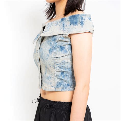 atmos pink Denim Off Shoulder Top BLUE（アトモス ピンク オフ ショルダー トップ-ブルー ...
