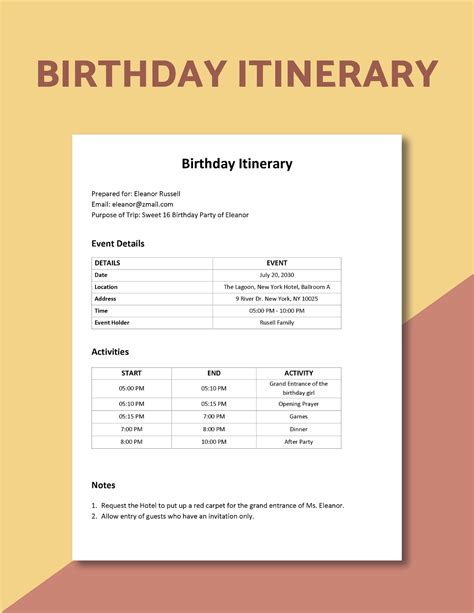 Page 2 | Free Editable Itinerary Templates in Word to Download