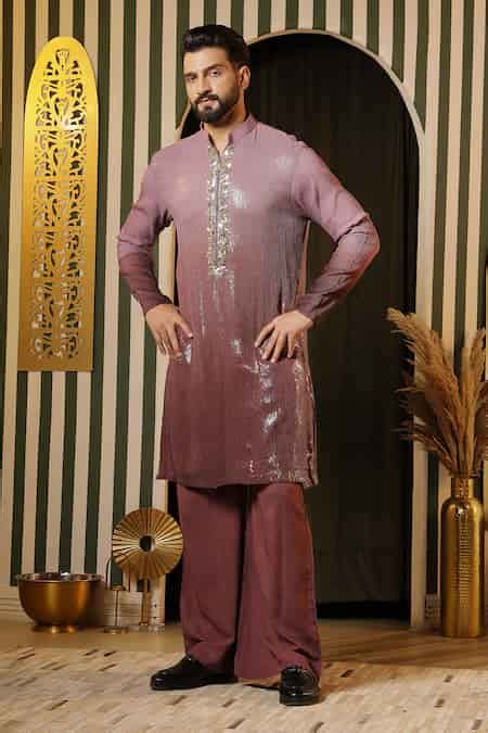 Buy Purple Georgette Embroidery Embellished Kurta Set For Men by Soniya ...