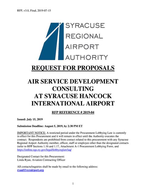 Fillable Online The Syracuse Regional Airport Authority has issued a ...