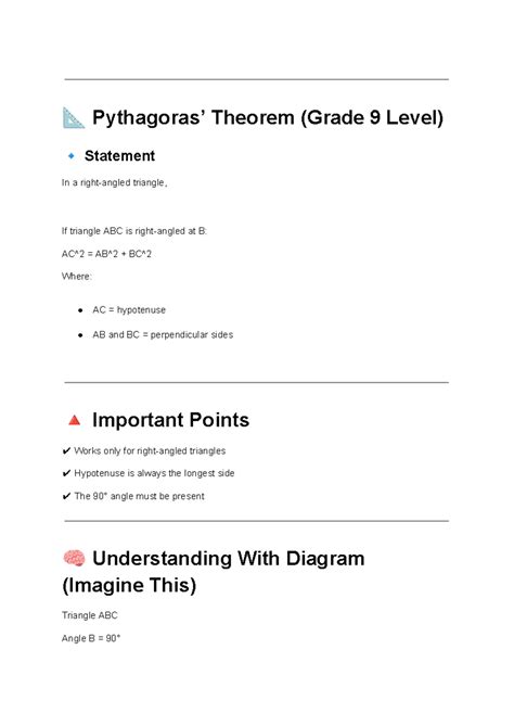 Pythagorean Theorem (Grade 9) Study Guide with Examples - Studocu