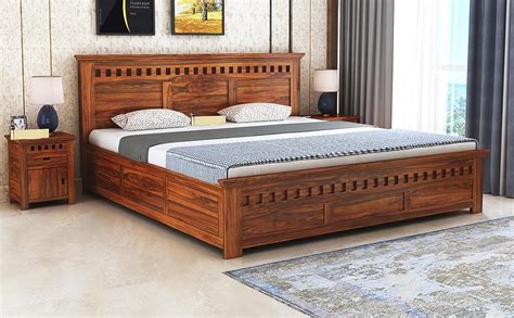 Wooden Craftico Sheesham Wood King Size Double Bed with Box Storage for ...