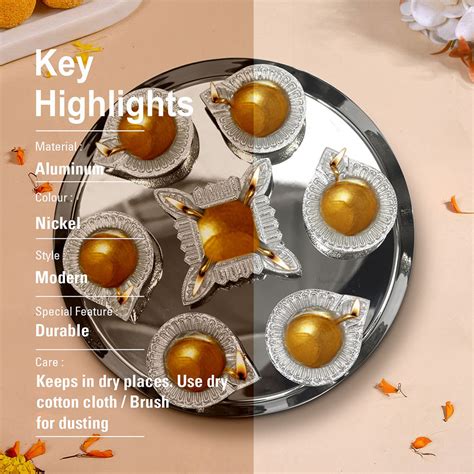 Stylish Silver Diya Set with Thali for Decor and Pooja – Metalsmith
