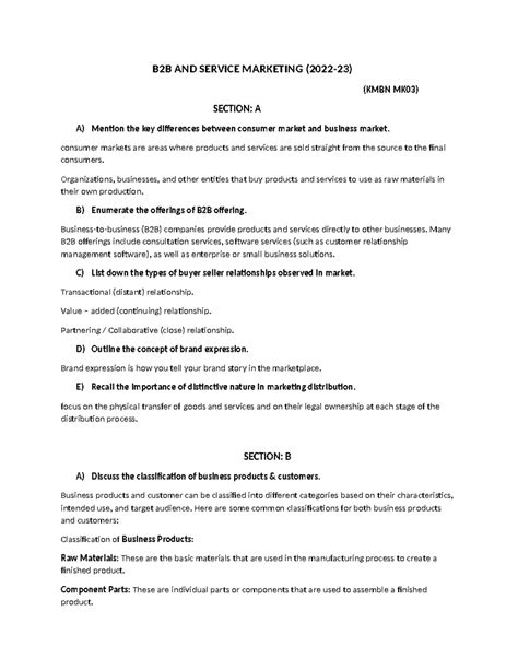 B2B S1 Solution - B2B NOTES - B2B AND SERVICE MARKETING (2022-23) (KMBN ...
