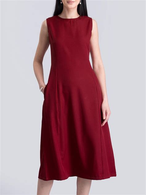 Stylised Neck A Line Dress - Red