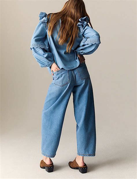 Buy Pure Cotton Lace Up Detail Popover Blouse at Marks & Spencer