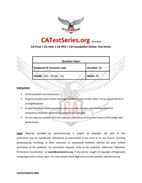 Corporate economic laws test 10 ch 11 unscheduled may 2023 Test Paper ...