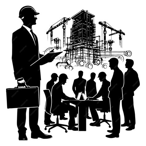 Vector silhouette of an engineer managing complex projects and leading ...