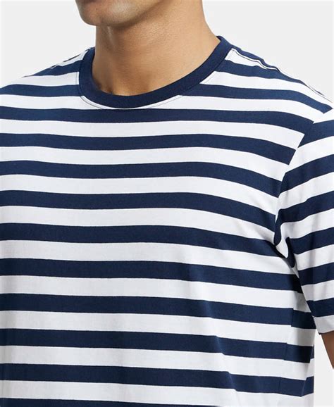 Buy Super Combed Cotton Rich Striped Round Neck Half Sleeve T-Shirt ...