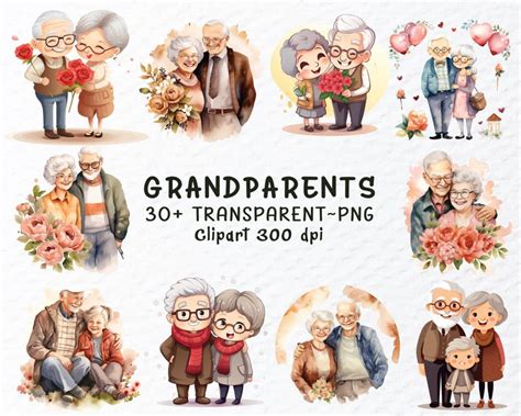 Grandparents Clipart Png Bundle, Watercolor Grandparents Png, Grandma ...