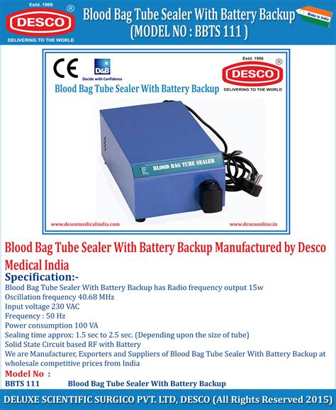 Blood Bag Tube Sealer With Battery Backup Manufacturer India | DESCO