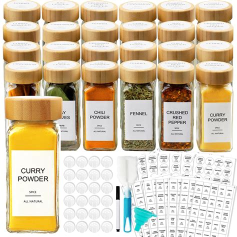 AISIPRIN Glass Spice Jars with 398 Labels, 24 pcs 4oz Spice Containers ...