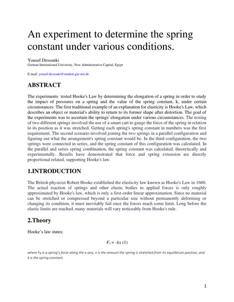 Calculation of Spring Constant Experiment B.SC 的图像结果