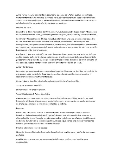 Caso Junko Furuta: Secuestro, Tortura y Asesinato en Japón - Studocu