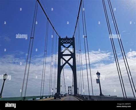 Traveling over the Mount Hope Bridge, a suspension bridge over Mount ...