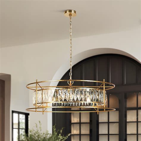 ZEVNI Opulent 1-Light Polished Gold Transitional Led Crystal Chandelier ...