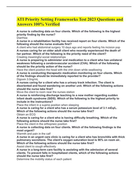 ATI Priority Setting Frameworks Test 2023 Questions and Answers 100% ...