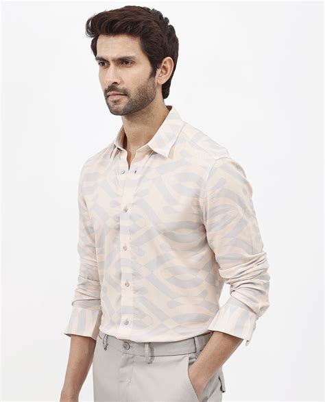 Rare Rabbit Men's Inot Pastel Peach Viscose Abstract Print Regular Fit