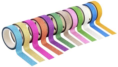 PIGLOO Colourful Adhesive Glitter Tape Rolls, Length 4m Each, Set of 12 ...