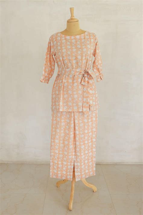 Orange Hand Block Printed Co-ord Set – Adya