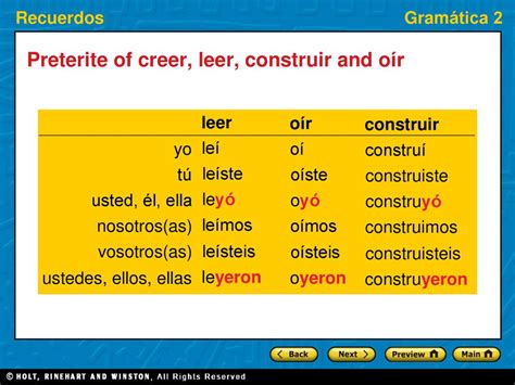 Preterite of creer, leer, construir, oír; caerle a uno - ppt descargar