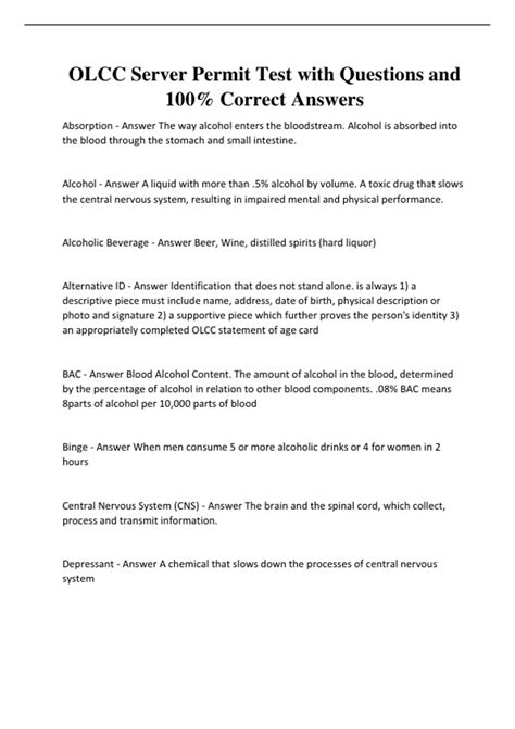 OLCC Server Permit Test with Questions and 100% Correct Answers - OLCC ...