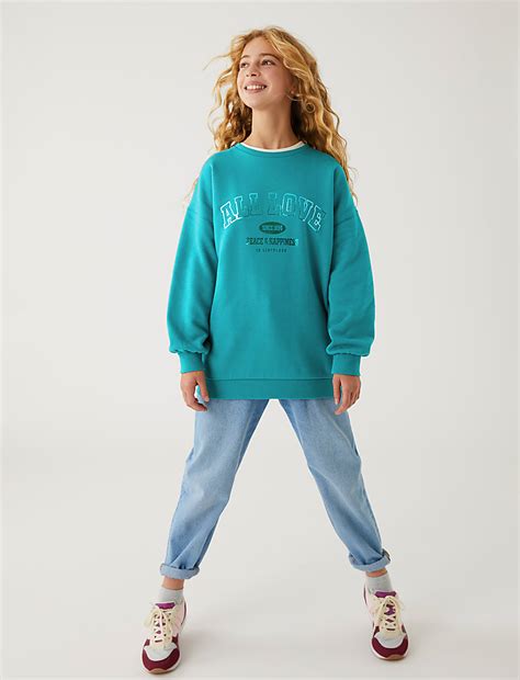 Buy Cotton Rich All Love Slogan Sweatshirt at Marks & Spencer