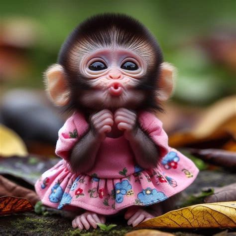 Cute Baby Monkey in a Pink Dress
