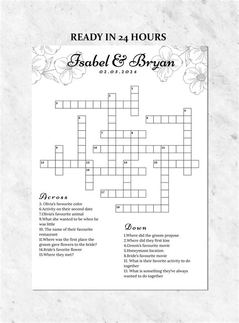 Custom Wedding Crossword Puzzle, Personalized Sip and Solve, Bridal ...
