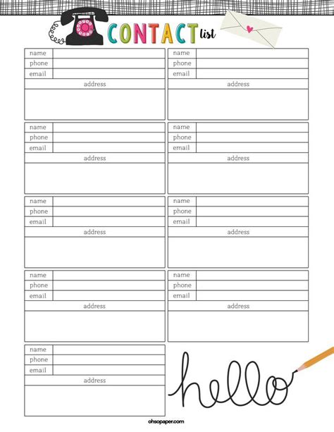 Image result for Phone List Printable