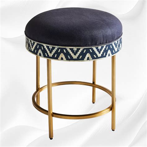 Ikat Bone Inlay Round Stool Blue – Luxury Handicrafts