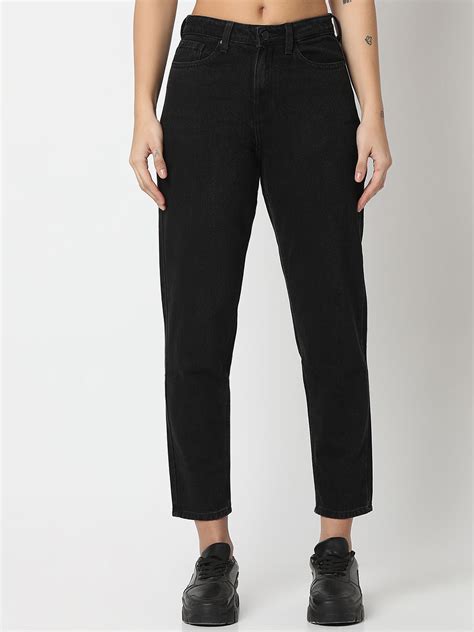 Women Black Mom Fit High Rise Jeans