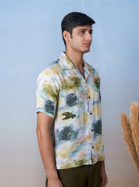 TURTLE TIDES - HAND EMBROIDERED UNISEX PRINTED LINEN SHIRT – Houseofcultura