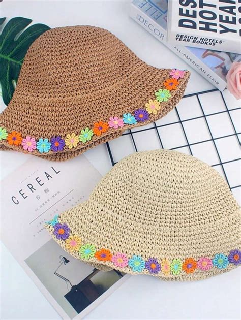1pc Women's Floral Pattern Foldable Brim Sun Hat, Lightweight ...