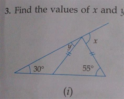 find the value of x and y, 30°,y,x,55° - Brainly.in