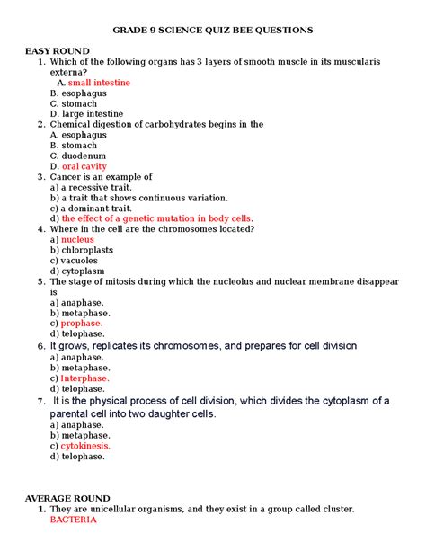 Grade 9 Science Quiz Bee Qs: Easy, Avg, Difficult & Clincher Rounds ...