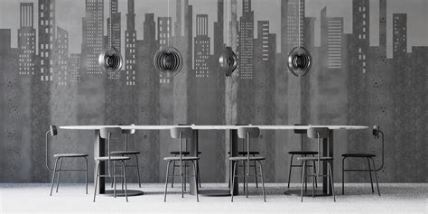 Grayscale Urban Cityscape Wallpaper – Sleek City Skyline Mural
