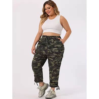 Women's Plus Size Drawstring Elastic Waist Cargo Pants with Pockets