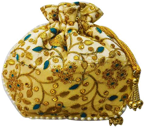 DMS RETAIL Jardoshi Embroidered Silk Potli Bag Ethnic Clutch Batwa Bag ...
