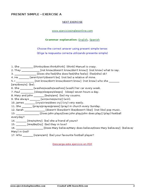 Image result for Presente Simple Ejercicios
