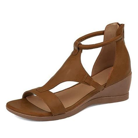 Women's Black Open-Toe Wedge Sandals with T-Strap Design and Cushioned ...