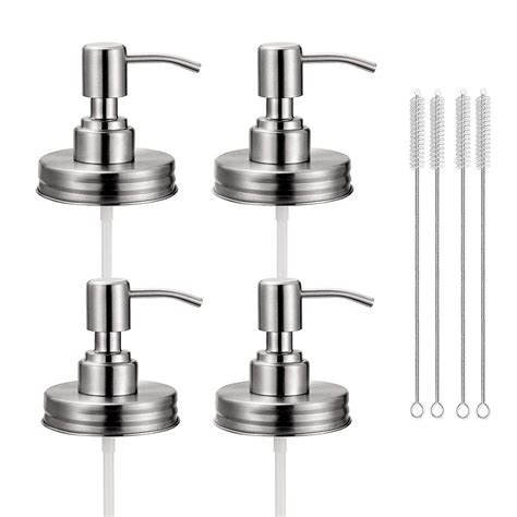 4 Pack Mason Jar Soap Dispenser Lids with Pumps, 304 Stainless Steel ...