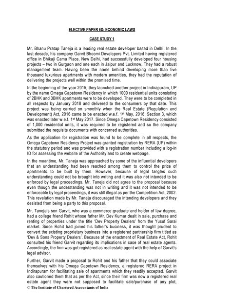 1. Additional Case Study-1 - ELECTIVE PAPER 6D: ECONOMIC LAWS CASE ...