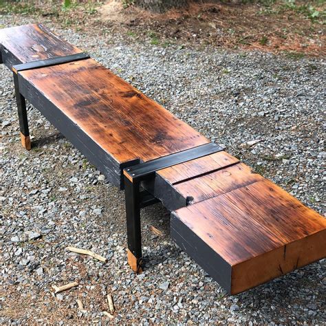 Outdoor Bench made using reclaimed barnwood flooring with blackened ...