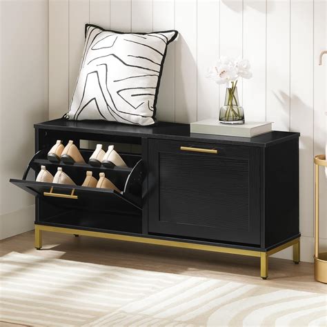 Amazon.com: LITFAD Modern Shoe Storage Bench with Doors Entryway Shoe ...