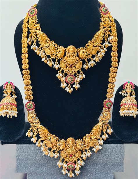 Divine Laxmi double Haram Rice Pearl Necklace set – SAARATHI