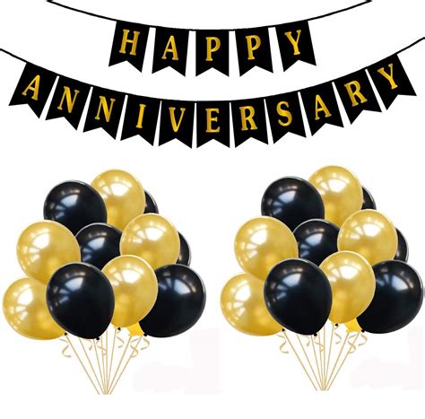 LUXZURY by Storio Happy Anniversary Banner with 50 Pcs Mattelic Balloo