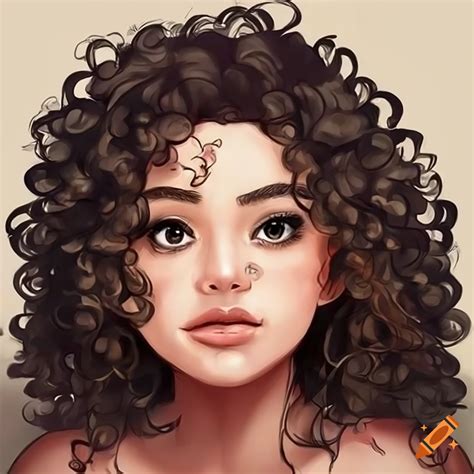 Woman chubby curly hair big nose brown eyes black hair on Craiyon