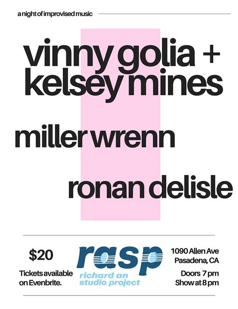 Vinny Golia & Kelsey Mines, Miller Wren, Ronan Delisle, 1090 Allen Ave ...